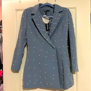 Light blue pearl studded blazer dress